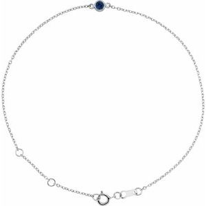 Sterling Silver Round Shape 1-Stone 3 Mm 8.7 X 4.8 Mm Lab-Grown Blue Sapphire Bezel-Set Solitaire 6.5-7.5 In Bracelet