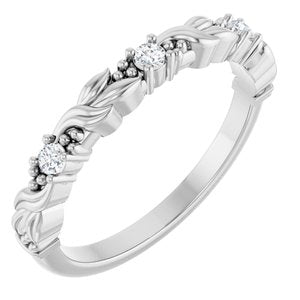 14K White Gold Round 2 Mm Polished 1/10 Ctw Natural Diamond Sculptural Anniversary Band Size 7