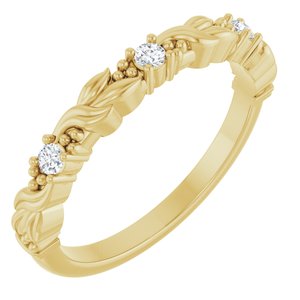 14K Yellow Gold Round 2 Mm Polished 1/10 Ctw Natural Diamond Sculptural Anniversary Band Size 7