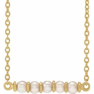 14K Yellow Gold Pearl 3 Mm  Cultured White Freshwater Pearl Bar Necklace, Length: 18 In