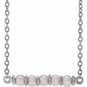 14K White Gold Pearl 3 Mm  Cultured White Freshwater Pearl Bar Necklace, Length: 18 In