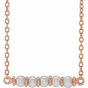 14K Rose Gold Pearl 3 Mm  Cultured White Freshwater Pearl Bar Necklace, Length: 18 In