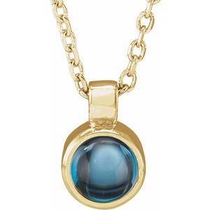14K Yellow Gold Round 4 Mm  Natural London Blue Topaz Bezel-Set Necklace, Length: 18 In