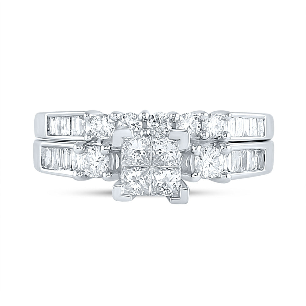 14K White Gold Princess Diamond Bridal Wedding Ring Band Set 7/8 Cttw, Womens Size: 5-10