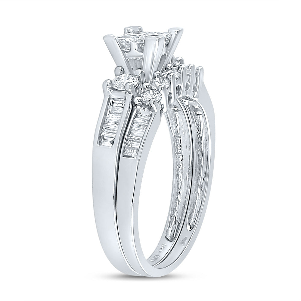 14K White Gold Princess Diamond Bridal Wedding Ring Band Set 7/8 Cttw, Womens Size: 5-10