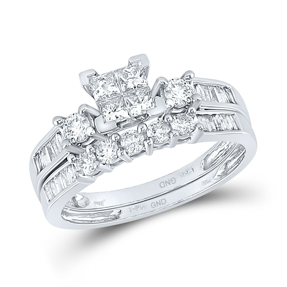 14K White Gold Princess Diamond Bridal Wedding Ring Band Set 7/8 Cttw, Womens Size: 5-10
