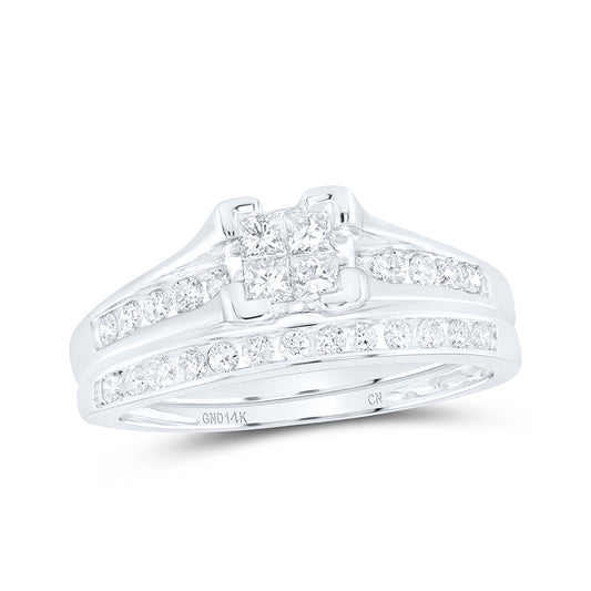 14K White Or Yellow Gold Princess Diamond Bridal Wedding Ring Band Set , Womens Size: 5-10