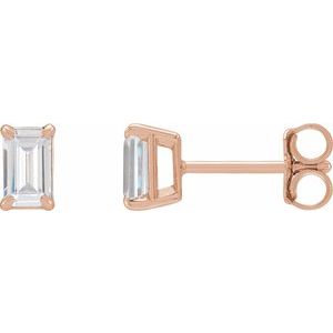 14K Rose Gold Emerald 5 X 3Mm Si, Ghi Claw Prong 3/4 Ctw Lab-Grown Diamond Emerald Friction Back Earrings
