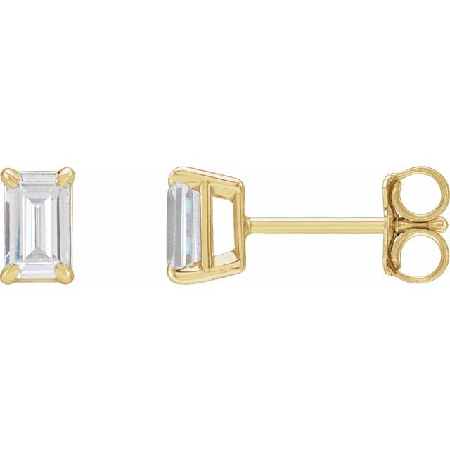 14K Yellow Gold Emerald Pair 5 X 3Mm Si1, Ghi Friction 4-Prong Polished Claw Prong 3/4 Ctw Lab-Grown Diamond Emerald Earrings