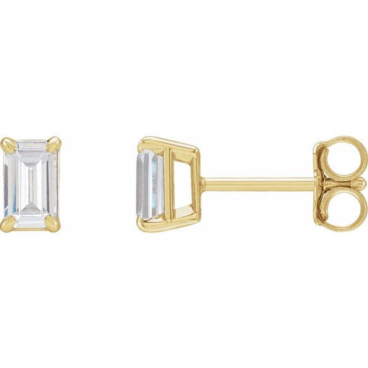 14K Yellow Gold Emerald Pair 5 X 3Mm Si1, Ghi Friction 4-Prong Polished Claw Prong 3/4 Ctw Lab-Grown Diamond Emerald Earrings