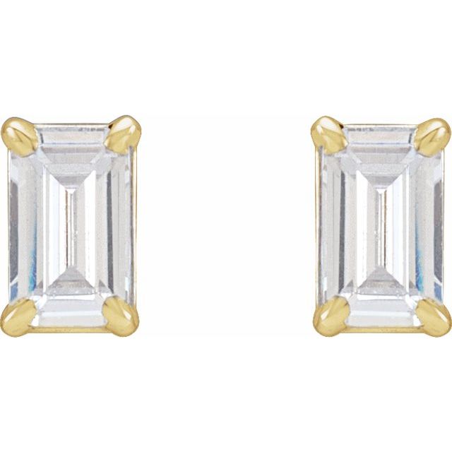 14K Yellow Gold Emerald Pair 5 X 3Mm Si1, Ghi Friction 4-Prong Polished Claw Prong 3/4 Ctw Lab-Grown Diamond Emerald Earrings