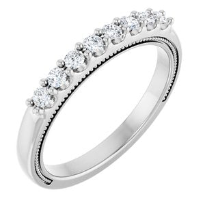 14K White Gold Round 2 Mm Polished 1/8 Ctw Natural Diamond Milgrain Anniversary Band Size 7