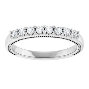 14K White Gold Round 2 Mm Polished 1/8 Ctw Natural Diamond Milgrain Anniversary Band Size 7