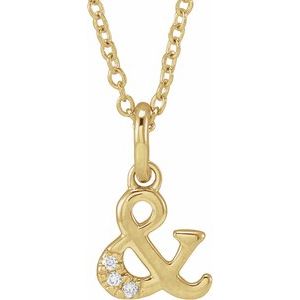 14K Yellow Gold Round .95Mm H+ I1 .01 Ctw Natural Diamond Ampersand Necklace, Length: 18 In