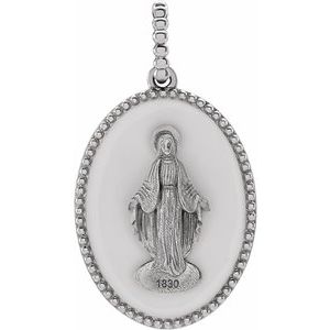 Sterling Silver White Enamel Polished White Enamel Miraculous Medal Pendant