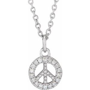 14K White Gold Round .95Mm H+ I1 .08 Ctw Natural Diamond Peace Necklace, Length: 18 In