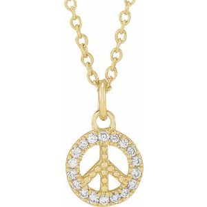 14K Yellow Gold Round .95Mm H+ I1 .08 Ctw Natural Diamond Peace Necklace, Length: 18 In