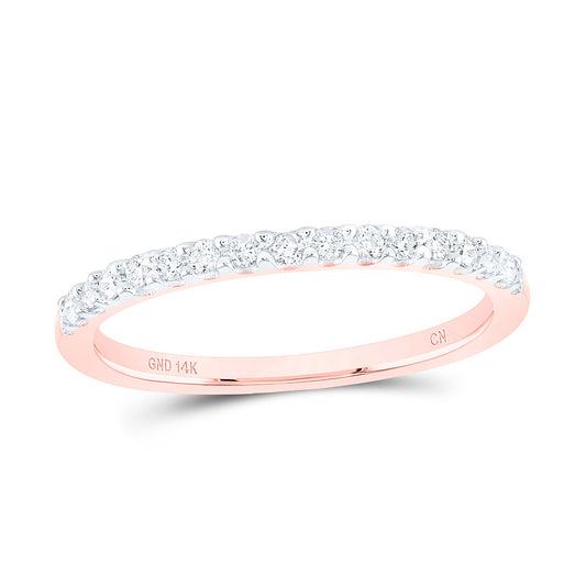 14K Rose Gold Womens Round Diamond Wedding Single Row Band 1/6 Cttw, Womens Size: 5-10