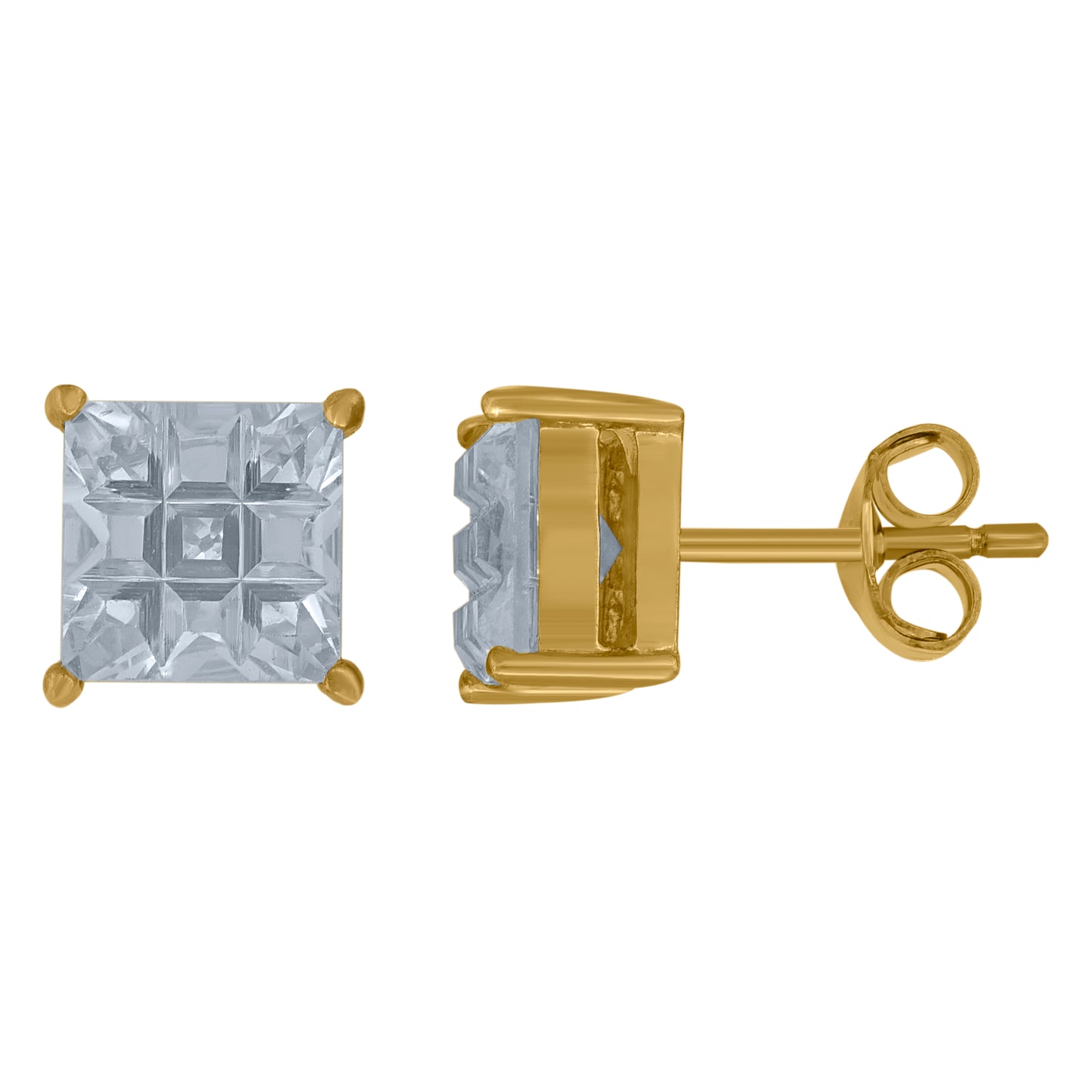 Sterling Silver Yellow-Tone Unisex Princess-Cut Cubic-Zirconia Square Stud Earrings