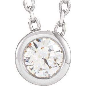 14K White Gold Round 3Mm Gh Si1-Si2 1/10 Ct Lab Grown Diamond Solitaire Bezel-Set Necklace, Length: 18 In