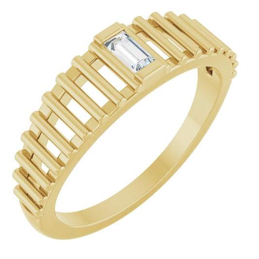 14K Yellow Gold Straight Baguette 3.75 X 2 Mm Polished 1/10 Ctw Natural Diamond Solitaire Ring, Size 7