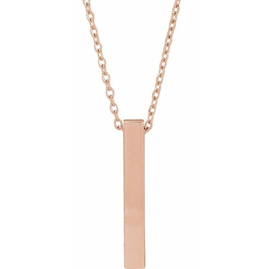 14K Yellow Or White Or Rose Gold Or Sterling SIlver 16-18 In Polished Engravable Vertical Bar Necklace