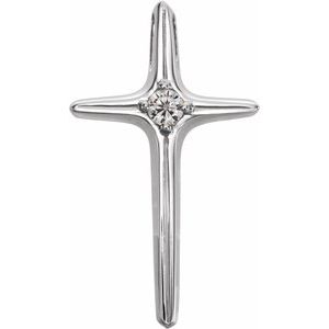 14K White Gold Round 2.7Mm G-H Si1 Natural Diamond Cross Pendant