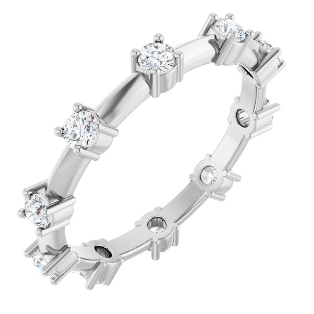 14K White Gold Round 2.5 Mm Si2-Si3, G-H Polished 5/8 Ctw Natural Diamond Knife-Edge Eternity Band, Size 7