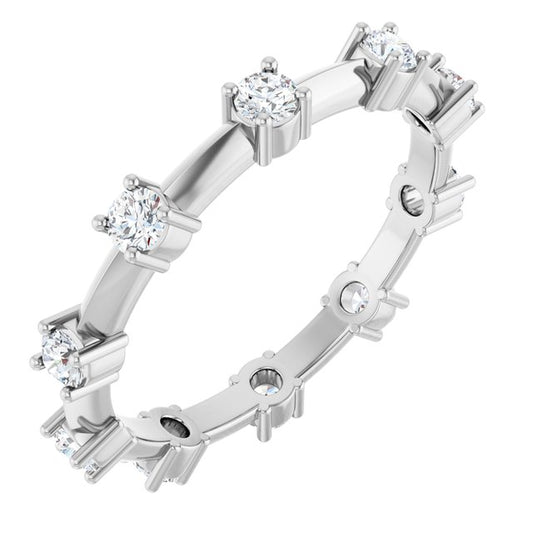 14K White Gold Round 2.5 Mm Si2-Si3, G-H Polished 5/8 Ctw Natural Diamond Knife-Edge Eternity Band, Size 7