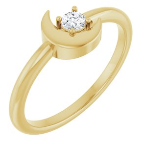 14K Yellow Gold Round 3 Mm 1/10 Ct Natural Diamond Crescent Moon Ring Size 7