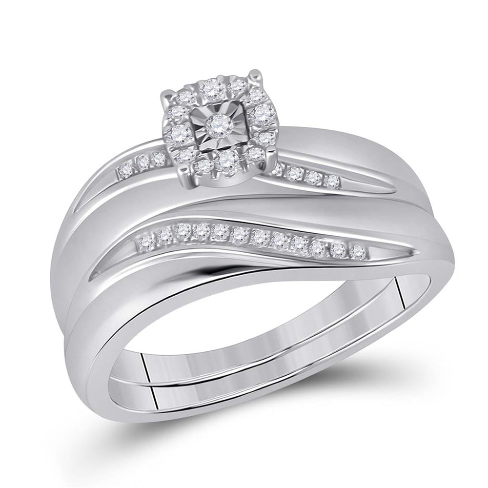 Sterling Silver His Hers Round Diamond Solitaire Matching Wedding Set 1/5 Cttw, Womens Size: 5-10, Mens Size: 7-13