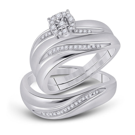 Sterling Silver His Hers Round Diamond Solitaire Matching Wedding Set 1/5 Cttw, Womens Size: 5-10, Mens Size: 7-13