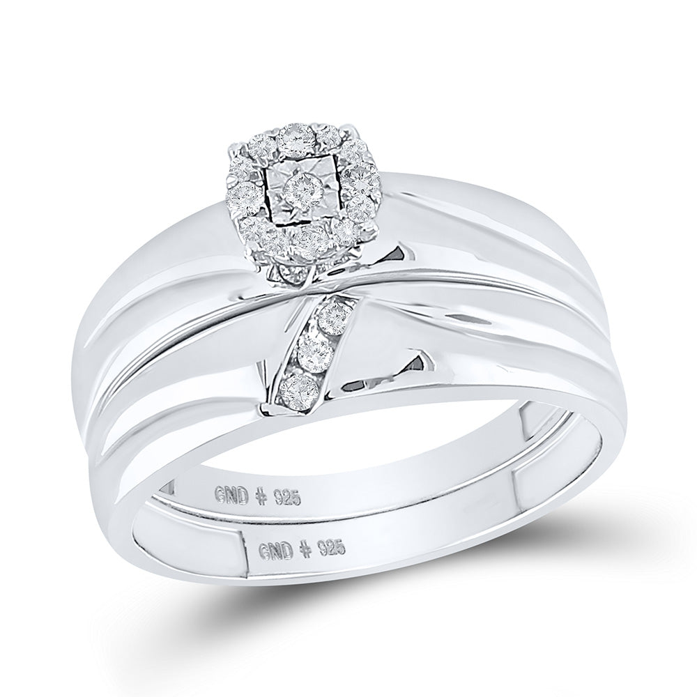 Sterling Silver His Hers Round Diamond Cluster Matching Wedding Set 1/5 Cttw, Womens Size: 5-10, Mens Size: 7-13