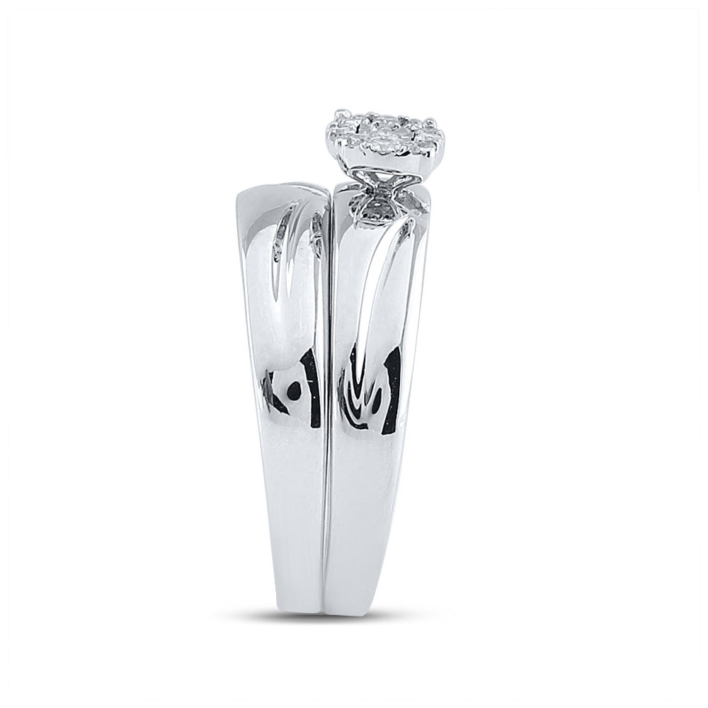Sterling Silver His Hers Round Diamond Cluster Matching Wedding Set 1/5 Cttw, Womens Size: 5-10, Mens Size: 7-13