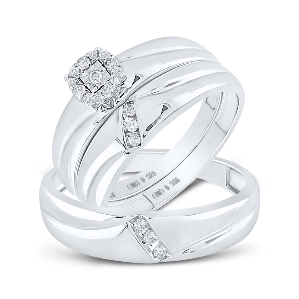 Sterling Silver His Hers Round Diamond Cluster Matching Wedding Set 1/5 Cttw, Womens Size: 5-10, Mens Size: 7-13
