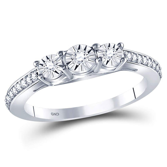 Sterling Silver Round Diamond 3-stone Bridal Wedding Engagement Ring 1/6 Cttw, Womens Size: 5-10