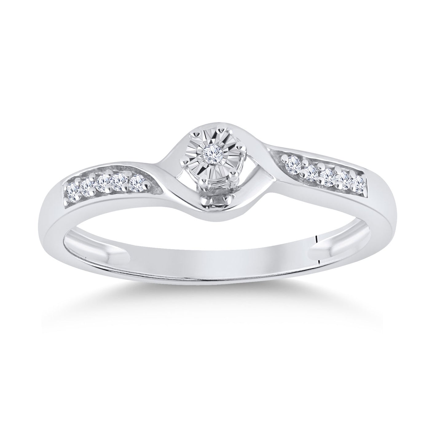 Sterling Silver Womens Round Diamond Solitaire Promise Ring 1/20 Cttw, Womens Size: 5-10