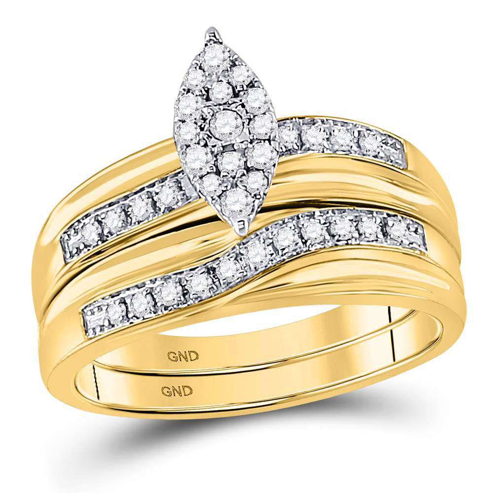 10K Yellow Gold His Hers Round Diamond Cluster Matching Wedding Set 1/3 Cttw, Womens Size: 5-10, Mens Size: 7-13