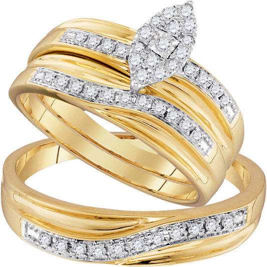 10K Yellow Gold His Hers Round Diamond Cluster Matching Wedding Set 1/3 Cttw, Womens Size: 5-10, Mens Size: 7-13