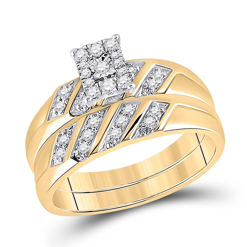 10K Yellow Gold His Hers Round Diamond Solitaire Matching Wedding Set 1/3 Cttw, Womens Size: 5-10, Mens Size: 7-13