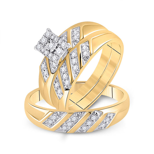 10K Yellow Gold His Hers Round Diamond Solitaire Matching Wedding Set 1/3 Cttw, Womens Size: 5-10, Mens Size: 7-13
