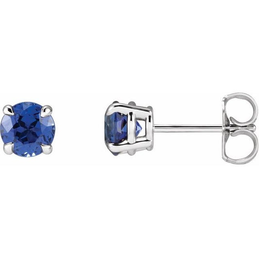 14K White Or Yellow Gold Round Pair 5 Mm Friction 4-Prong Polished Lab-Grown Blue Sapphire 4-Claw Prong Basket Earrings