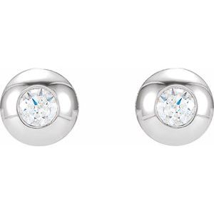 14K White Gold Round 3.5 Mm 1/3 Ctw Natural Diamond Domed Bezel-Set Solitaire Earrings