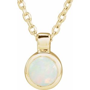 14K Yellow Gold Round 4 Mm  Natural Opal Bezel-Set Necklace, Length: 18 In
