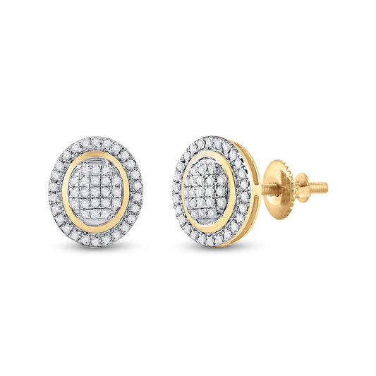 10K Yellow Gold Womens Round Diamond Oval Earrings 1/4 Cttw