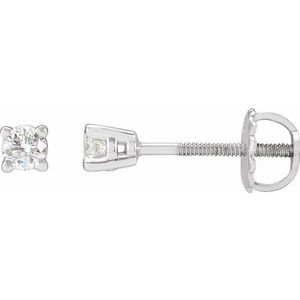14K White Gold Round 2.8Mm I2, I-J 1/5 Ctw Natural Diamond 4-Prong Stud Earrings With Backs