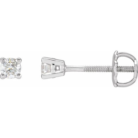 14K Yellow Or White Gold Round Threaded 4-Prong Polished Natural Diamond Stud Earrings With Backs