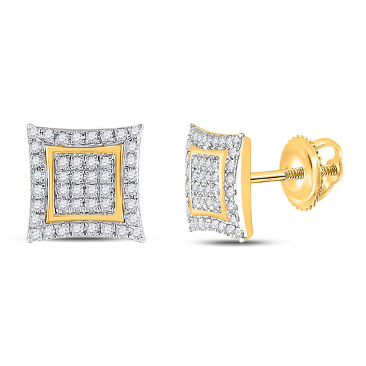 10K Yellow Gold Womens Round Diamond Kite Square Earrings 1/4 Cttw