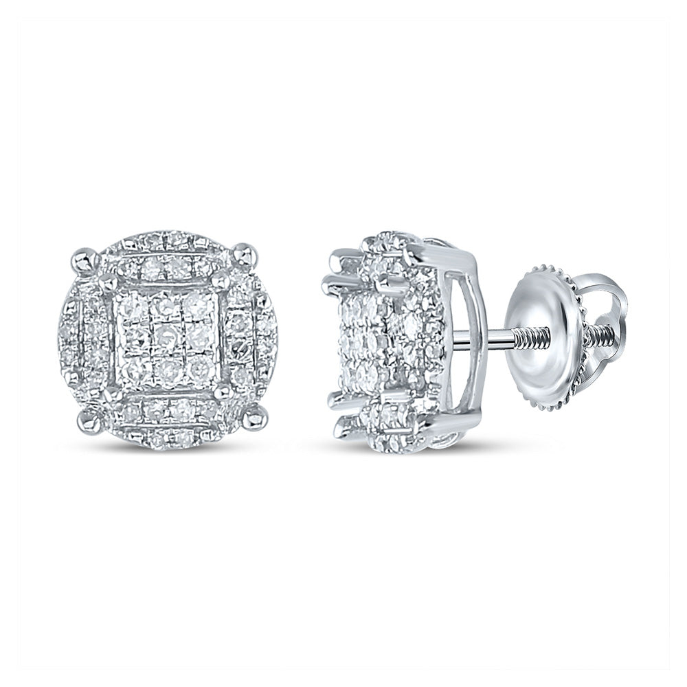 10K White Gold Round Diamond Cluster Earrings 1/4 Cttw