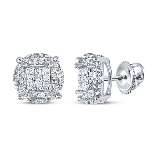 10K White Gold Round Diamond Cluster Earrings 1/4 Cttw